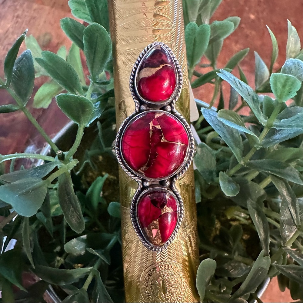 NWT Elegant Red Dahlia Stones Sterling Silver 925 Ring • Size: 9